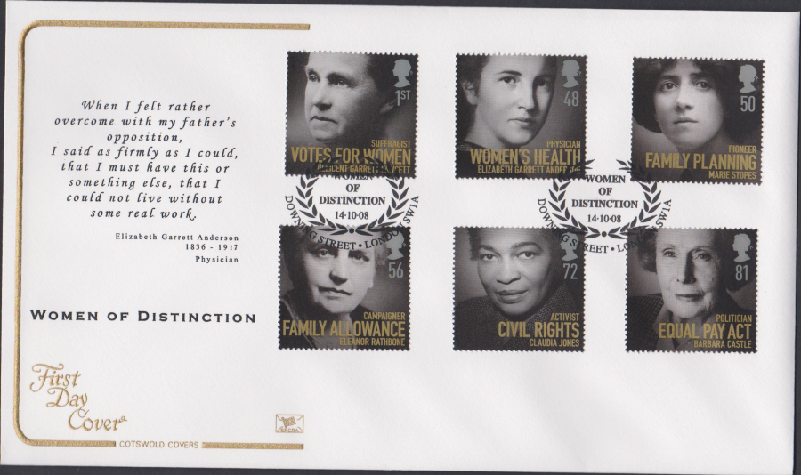 2008 - Women of Distinction COTSWOLD FDC - Downing Street,London SW1A Postmark