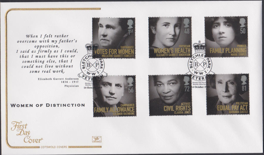 2008 - Women of Distinction COTSWOLD FDC - Bletchley Park, W W 2 Vetran Postmark - Click Image to Close