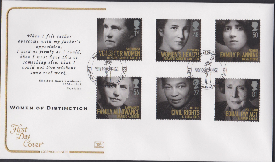2008 - Women of Distinction COTSWOLD FDC - Suffrage Street,Smethwick Postmark