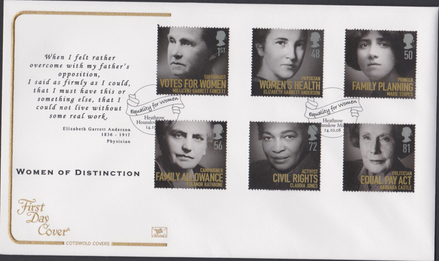 2008 - Women of Distinction COTSWOLD FDC - Equality Heathrow Hounslow Postmark - Click Image to Close