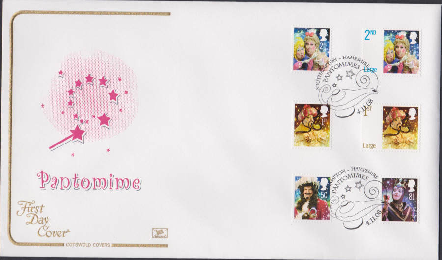 2008 -Christmas Set COTSWOLD FDC - Pantomimes, Southampton Hampshire Postmark - Click Image to Close