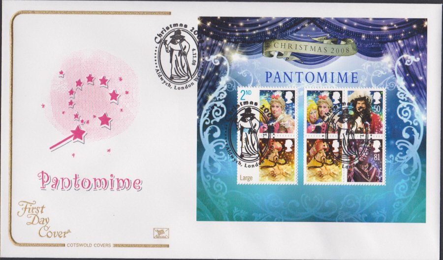 2008 -Christmas Mini Sheet COTSWOLD FDC - Aldwych,London WC Postmark