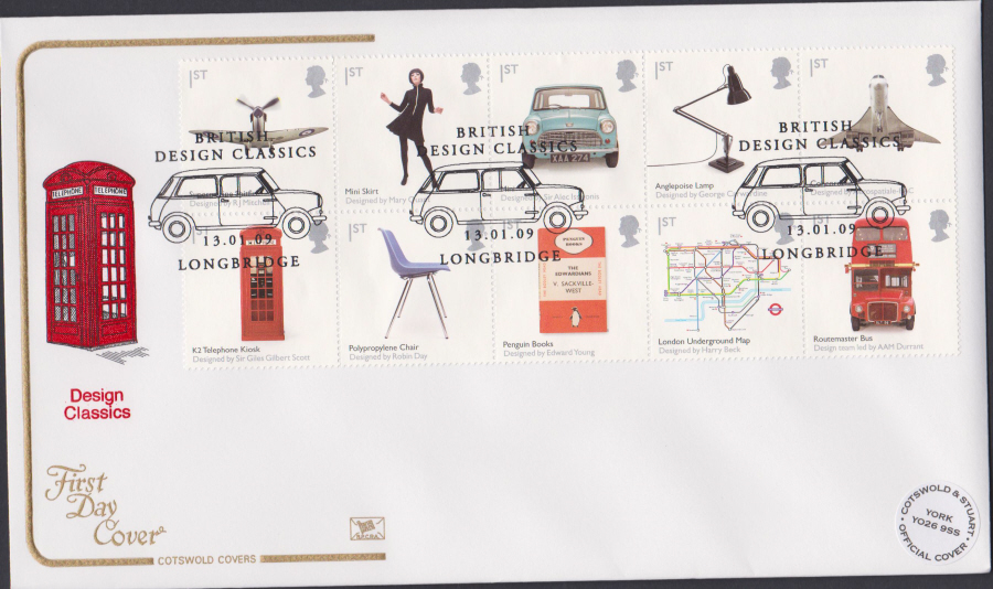 2009 - Design Classics - Cotswold First Day Cover - British Design Classics Longbridge Postmark - Click Image to Close