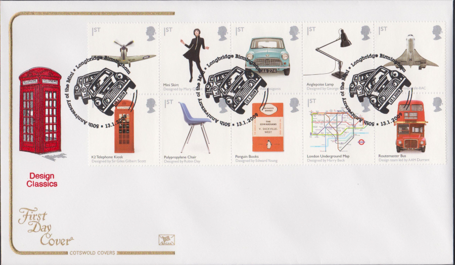 2009 - Design Classics - Cotswold First Day Cover - 50th Anniv Longbridge Postmark - Click Image to Close