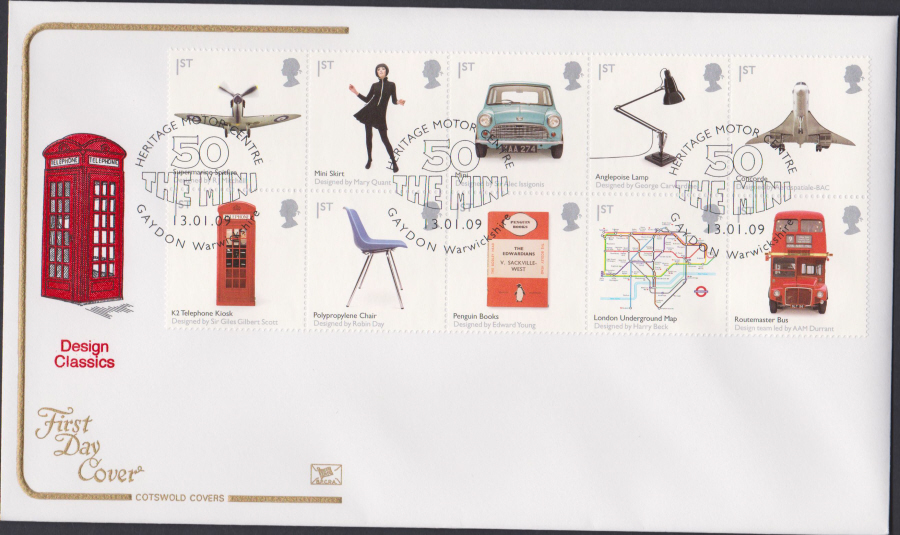 2009 - Design Classics - Cotswold First Day Cover - Heritage Motor Centre,Gaydon,Warwick Postmark