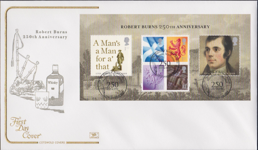 2009 -Robert Burns 250th Anniv - Cotswold First Day Cover - Robert Burns Alloway, Scotland Postmark