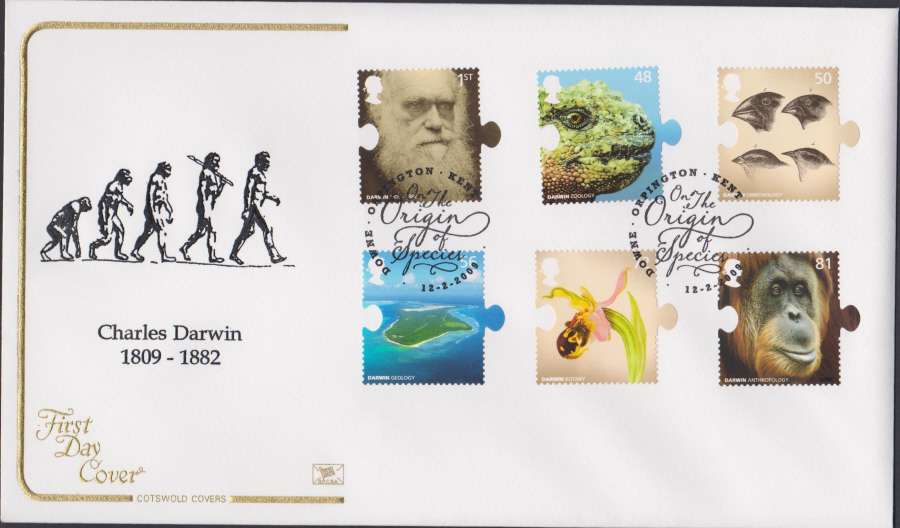 2009 -Charles Darwin Set - Cotswold First Day Cover - Orpington,Kent Postmark