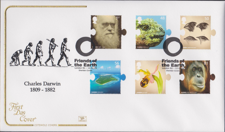 2009 -Charles Darwin Set - Cotswold First Day Cover - Friends of the Earth,London N1 Postmark