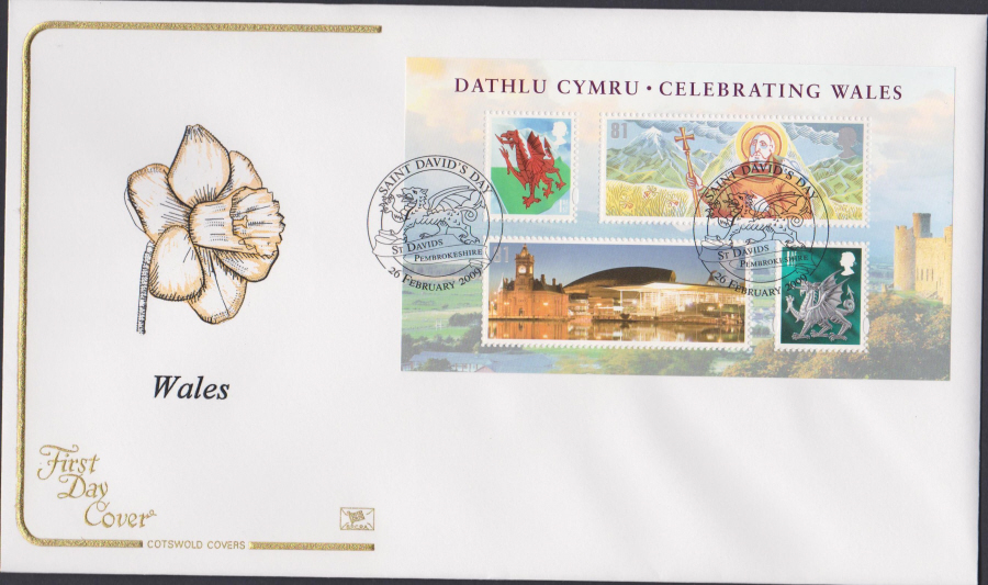 2009 -Wales Mini Sheet - Cotswold First Day Cover - St Davids Pembrokeshire Postmark