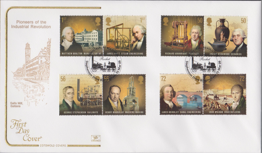 2009 - Pioneers Industrial Revolution - Cotswold First Day Cover - Stephenson Drive,Birmingham Postmark