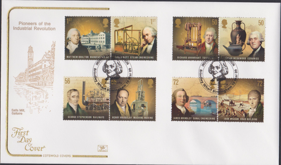 2009 - Pioneers Industrial Revolution - Cotswold First Day Cover - Industrial Revolution,Brindley Place,Birmingham Postmark - Click Image to Close