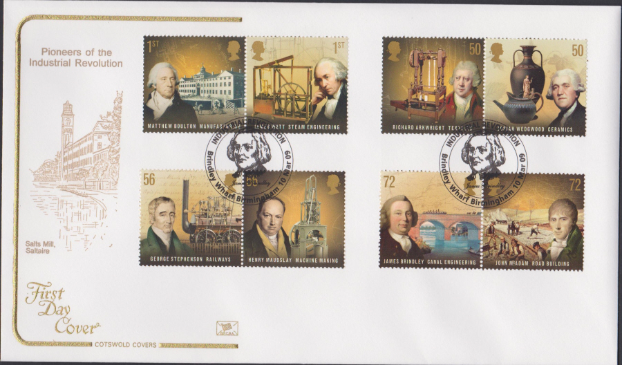 2009 - Pioneers Industrial Revolution - Cotswold First Day Cover - Industrial Revolution,Brindley Place,Birmingham Postmark