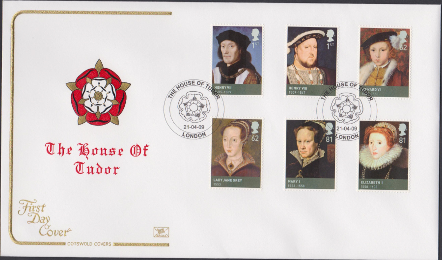 2009 - The House of Tudor -Set Cotswold First Day Cover - House of Tudor London Postmark
