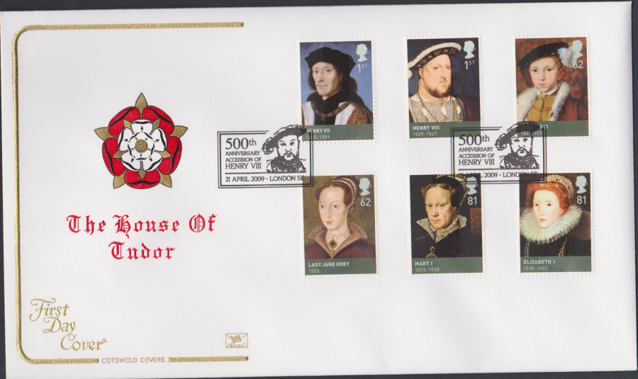 2009 - The House of Tudor -Set Cotswold First Day Cover - 500th Anniv London SE Postmark - Click Image to Close