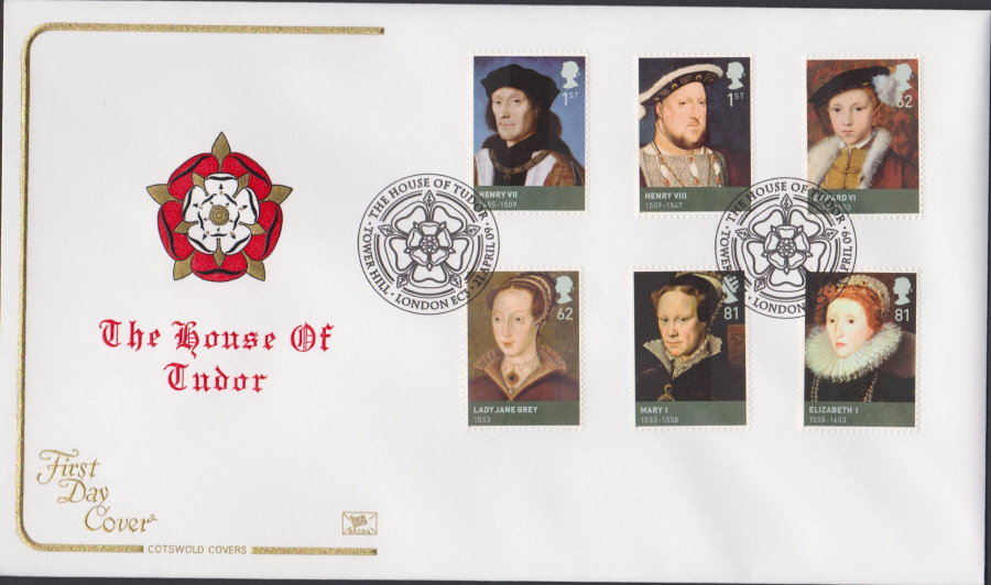 2009 - The House of Tudor -Set Cotswold First Day Cover - Tower Hill London EC3 Postmark - Click Image to Close