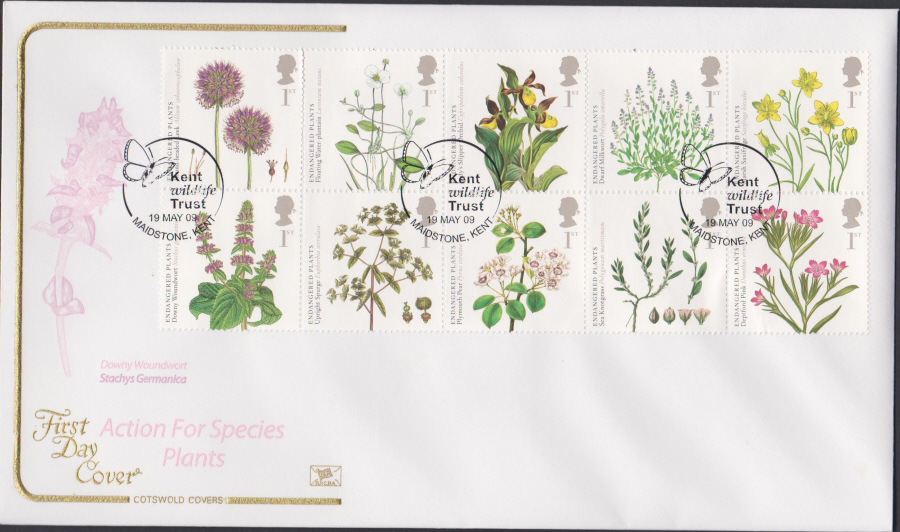 2009 - Kew Gardends -Set Cotswold First Day Cover - Kent Wildlife Trust, Maidstone Postmark