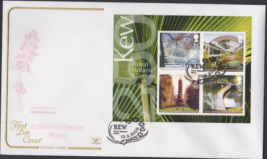 2009 - Kew Gardends -Mini Sheet Cotswold First Day Cover - Kew Great Richmond,Surrey Postmark