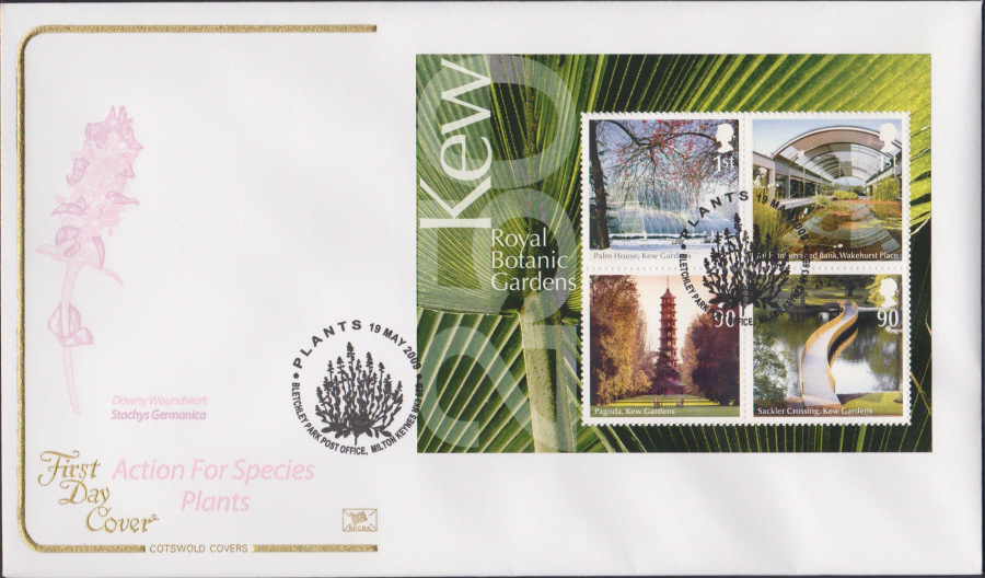 2009 - Kew Gardends -Mini Sheet Cotswold First Day Cover - Bletchley Park Post Office Postmark - Click Image to Close