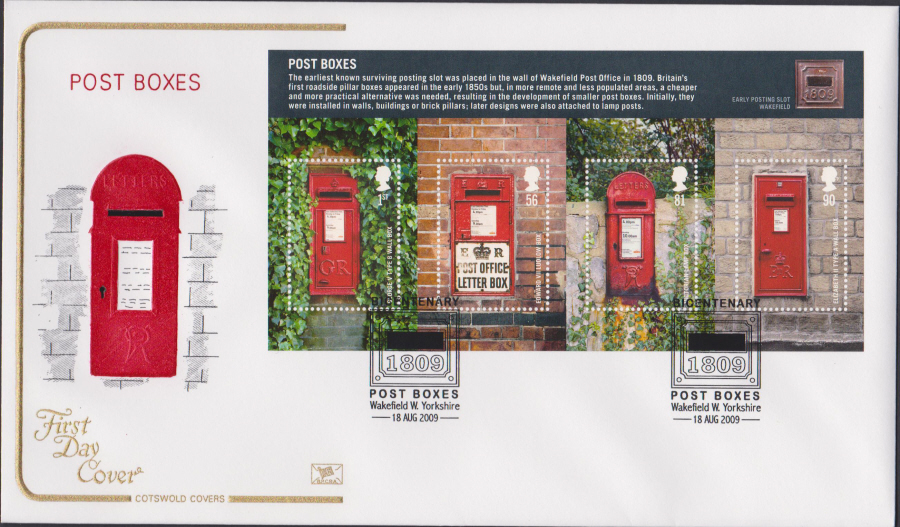 2009 - Post Boxes - Cotswold First Day Cover - 1809 Wakefield W.Yorkshire Postmark - Click Image to Close
