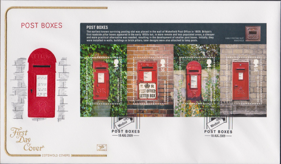 2009 - Post Boxes - Cotswold First Day Cover - Windsor Postmark - Click Image to Close