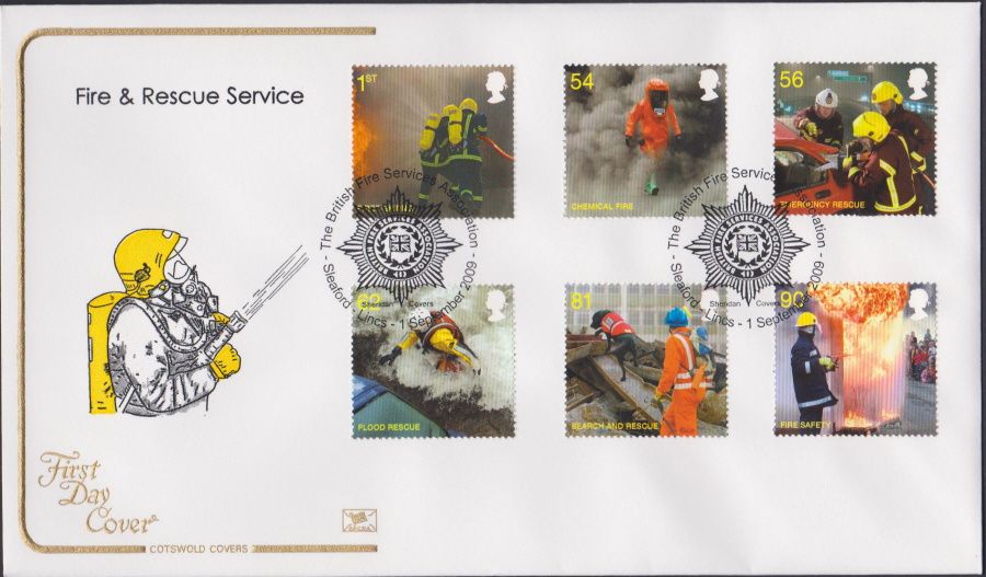 2009 - Fire & Rescue Service - Cotswold First Day Cover - Sleaforf Lincs Postmark - Click Image to Close
