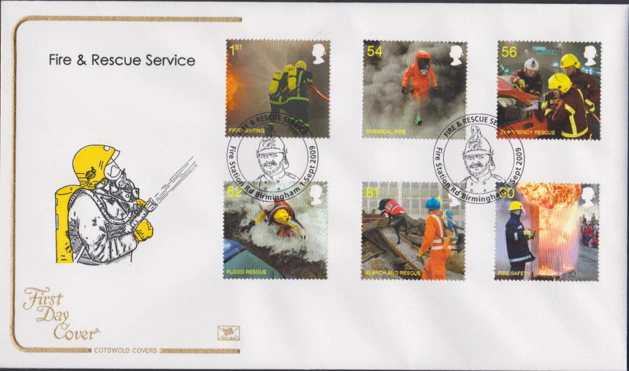 2009 - Fire & Rescue Service - Cotswold First Day Cover - Fire Station Rd,Birmingham Postmark - Click Image to Close