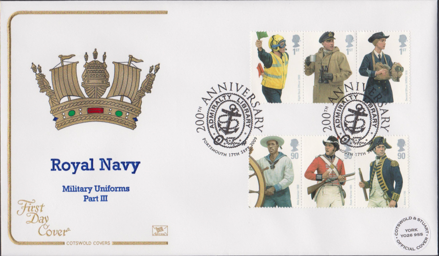 2009 - Royal Navy Uniforms - Cotswold First Day Cover - 200th Anniv Portsmouthl Postmark