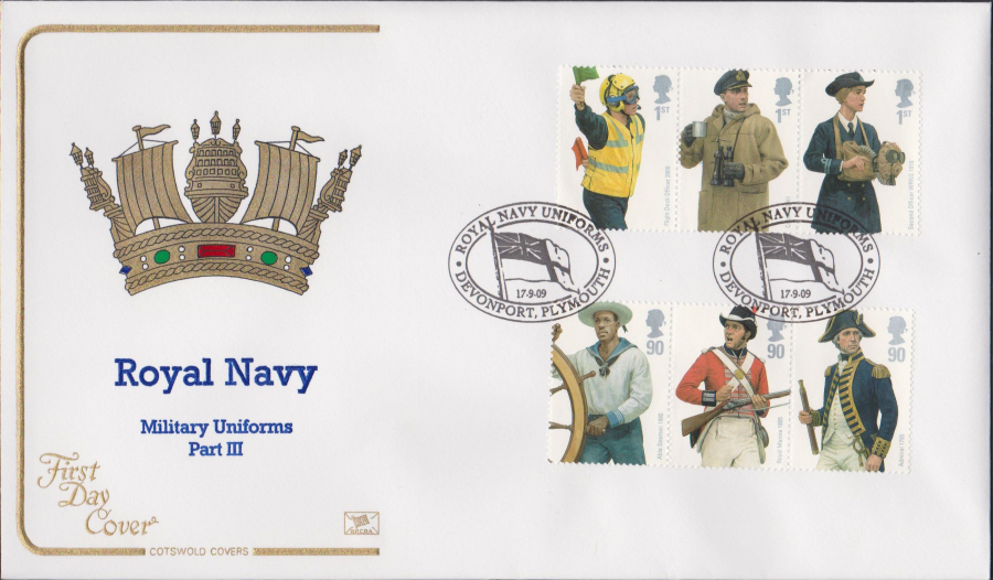 2009 - Royal Navy Uniforms - Cotswold First Day Cover - Devonport,Plymouth Postmark - Click Image to Close