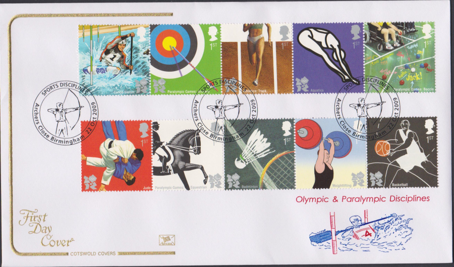 2009 -Olympic Games - Cotswold First Day Cover -Archers Close Birmingham Postmark - Click Image to Close