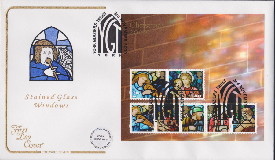 2009 - Christmas First Day Cover Mini Sheet COTSWOLD -York Glaziers Trust York Postmark
