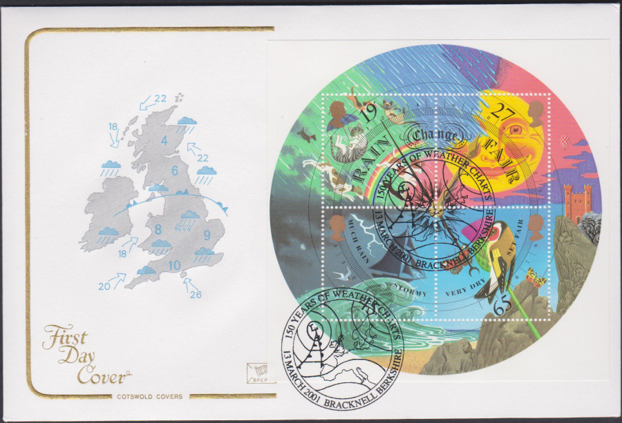 2001 -Weather Mini Sheet FDC COTSWOLD - 150 years Bracknell,Berkshire , Postmark