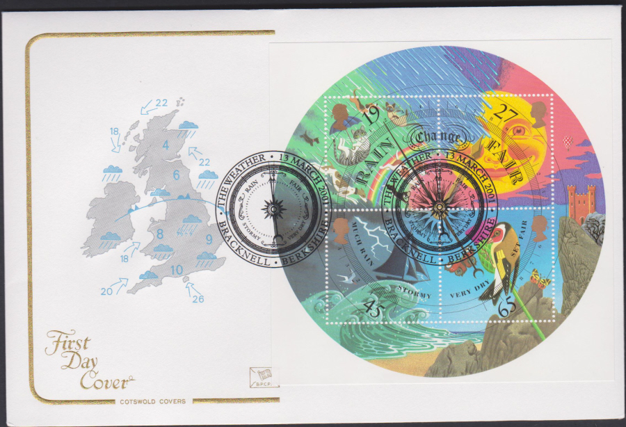 2001 -Weather Mini Sheet FDC COTSWOLD - The Weather Bracknell,Berkshire , Postmark