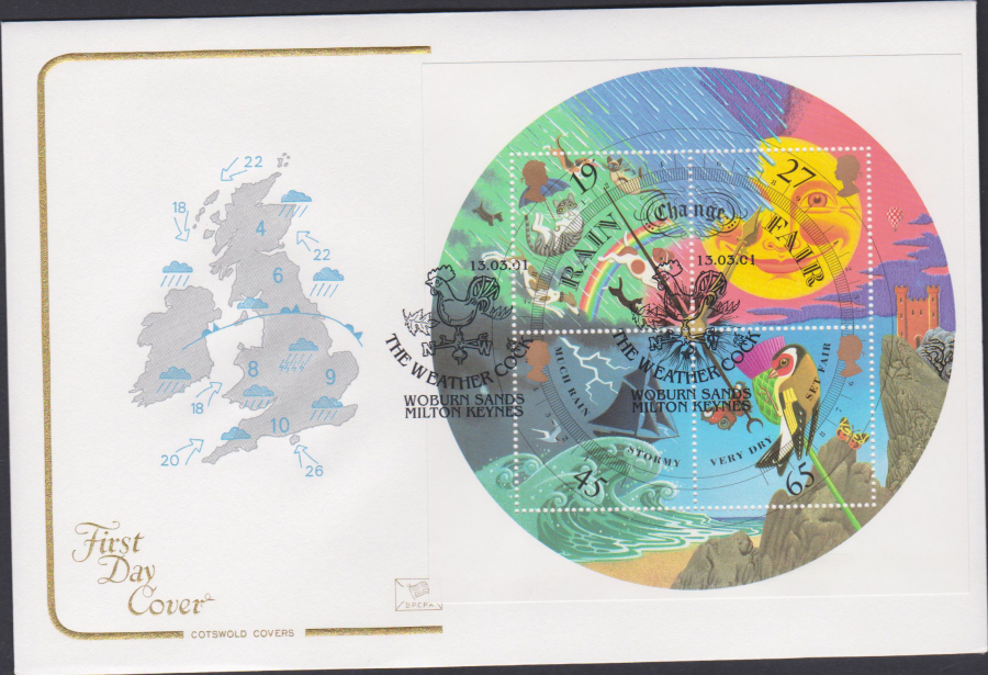 2001 -Weather Mini Sheet FDC COTSWOLD - The Weather,Milton Keynes , Postmark