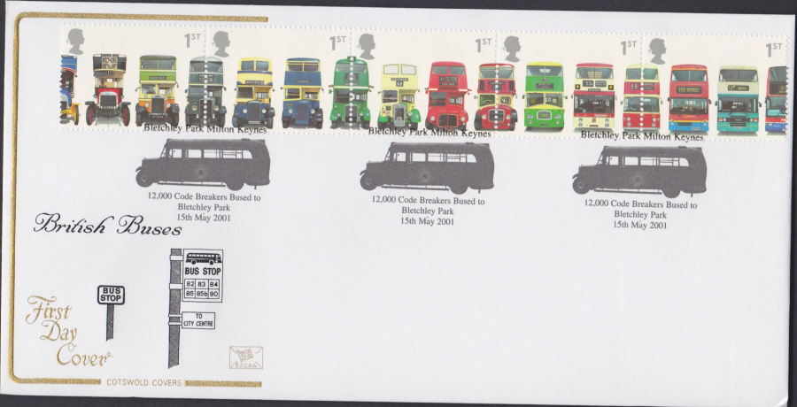 2001 -Buses FDC COTSWOLD - Code Breakers,Bletchley,Park , Postmark