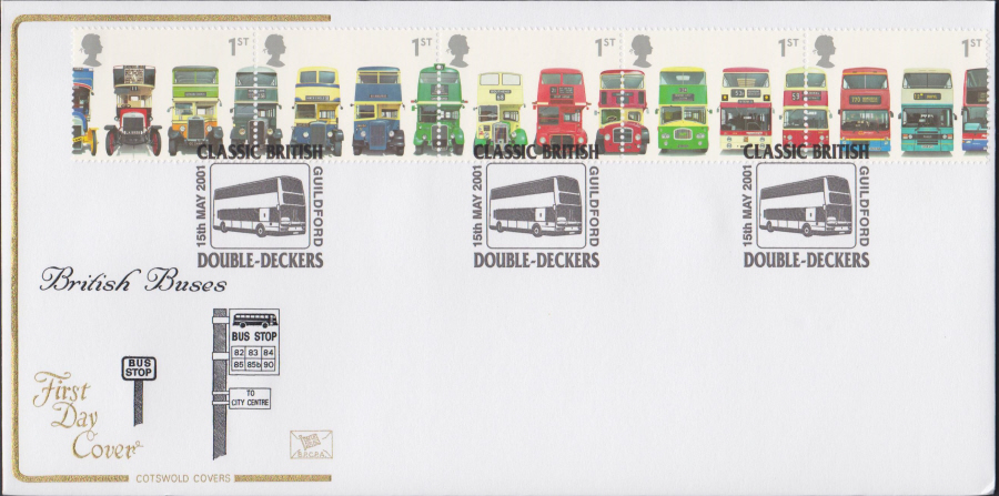2001 -Buses FDC COTSWOLD - Double Deckers,Guildford , Postmark