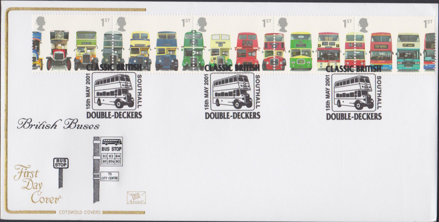 2001 -Buses FDC COTSWOLD - Double Deckers, Southall , Postmark ,