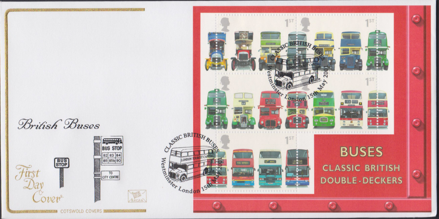 2001 -Buses Mini Sheet FDC COTSWOLD - Westminster.London , Postmark
