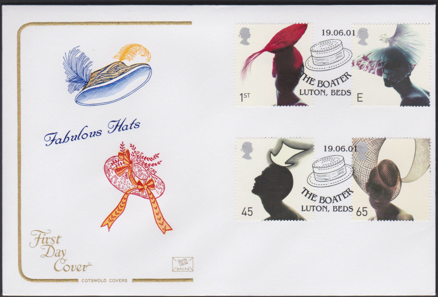 2001 Fabulous Hats FDC COTSWOLD - The Boater,Luton Beds , Postmark - Click Image to Close