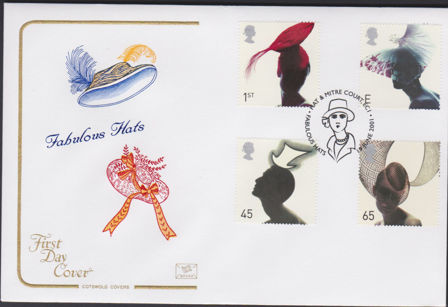 2001 Fabulous Hats FDC COTSWOLD - Hat & Mitre Court,EC1 , Postmark