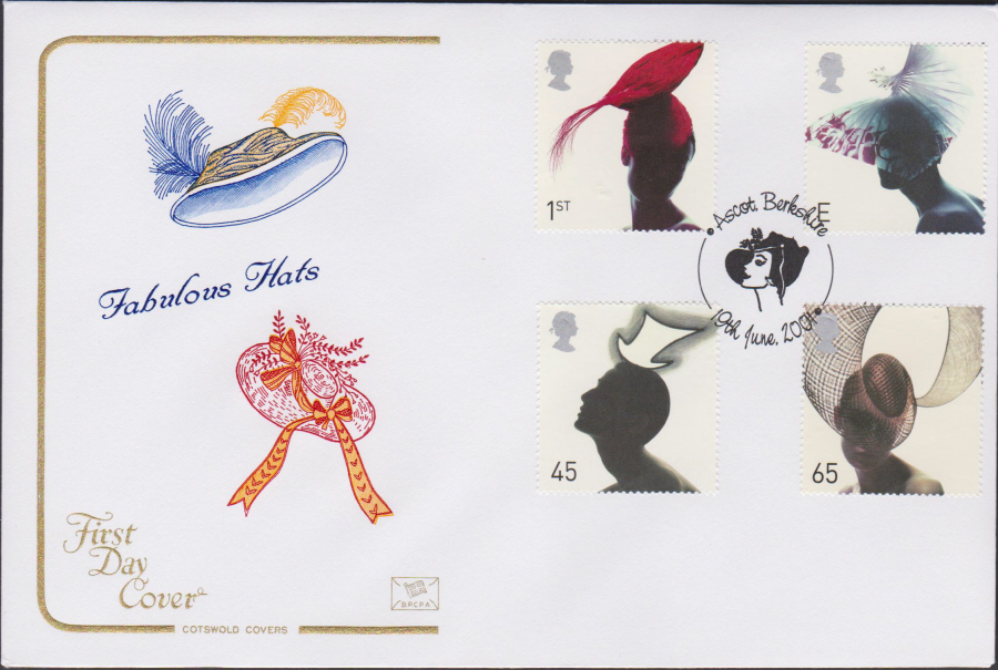 2001 Fabulous Hats FDC COTSWOLD - Ascot,Berkshire , Postmark