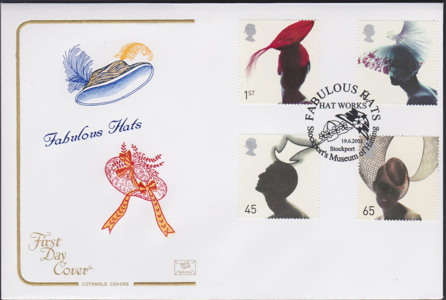 2001 Fabulous Hats FDC COTSWOLD - Hat Works,Stockport , Postmark - Click Image to Close