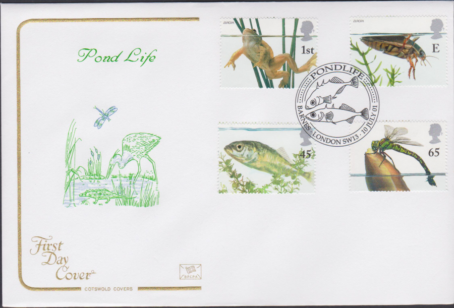 2001 Pond Life FDC COTSWOLD -Barnes,London SW13 Postmark