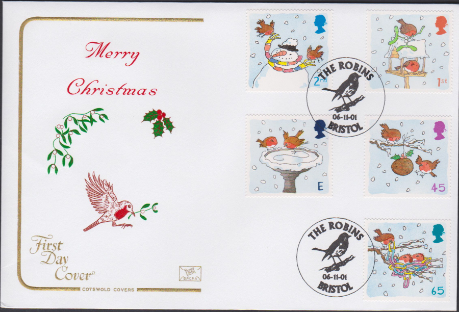 2001 Christmas FDC COTSWOLD - The Robins,Bristol Postmark
