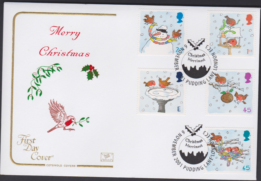 2001 Christmas FDC COTSWOLD - Pudding Lane,London London EC3 Postmark