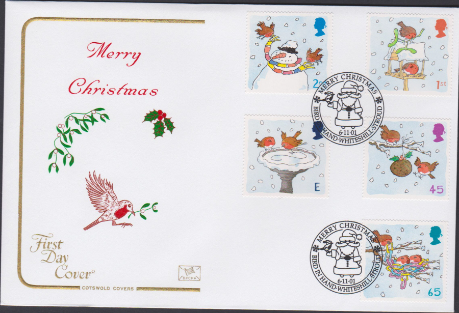 2001 Christmas FDC COTSWOLD - Bird in Hand Whiteshill,Stroud Postmark - Click Image to Close