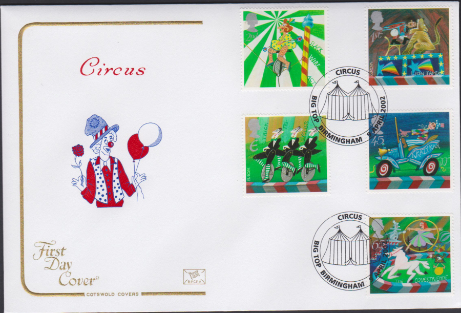 2002 - Circus COTSWOLD FDC Circus Big Top Birmingham Postmark - Click Image to Close