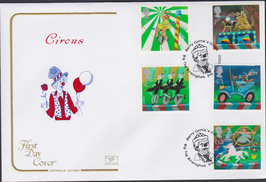 2002 - Circus COTSWOLD FDC Gerry Cottle's Circus Big Top Birmingham Postmark - Click Image to Close