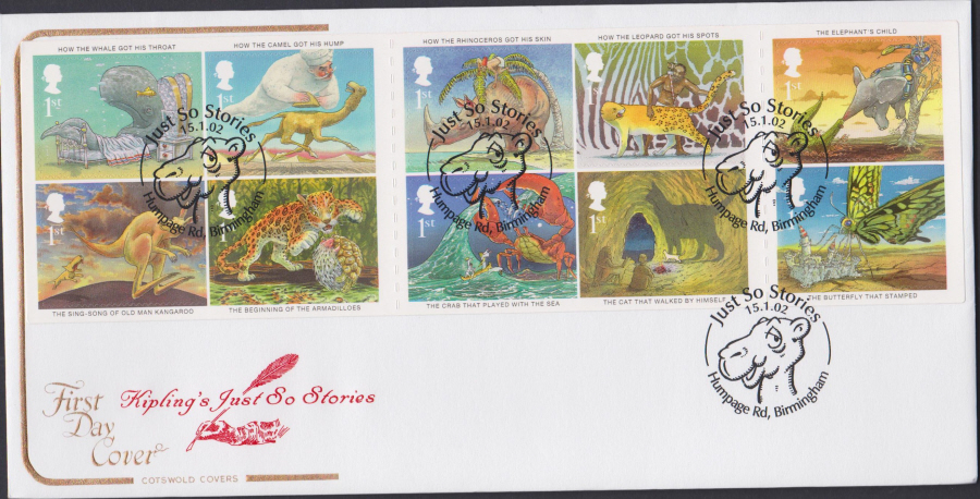 2002 - Kipling Just So Stories COTSWOLD FDC Humpage Rd,Birmingham Postmark - Click Image to Close