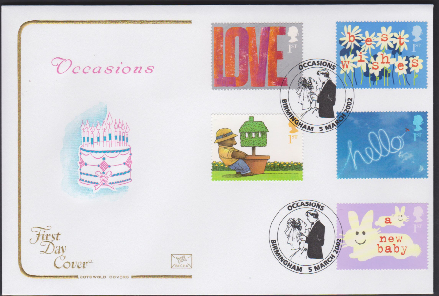 2002 - Occasions COTSWOLD FDC Occasions Birmingham Postmark - Click Image to Close
