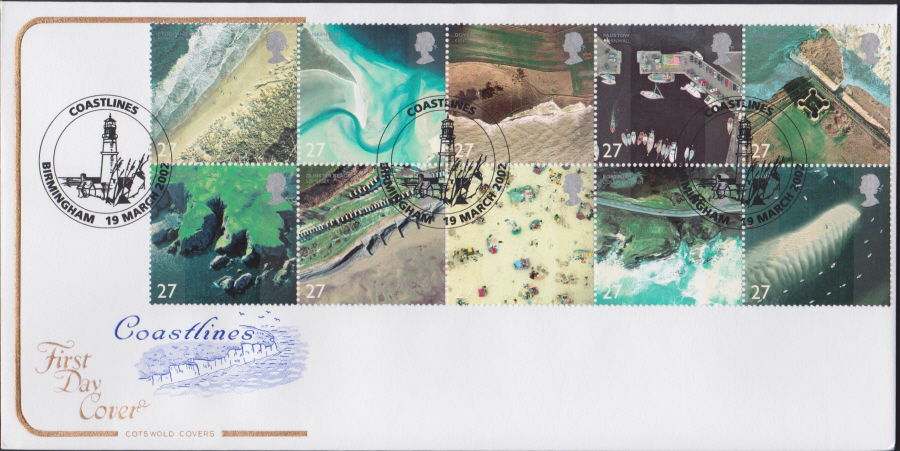 2002 -Coastlines COTSWOLD FDC -Coastlines Birmingham Postmark - Click Image to Close